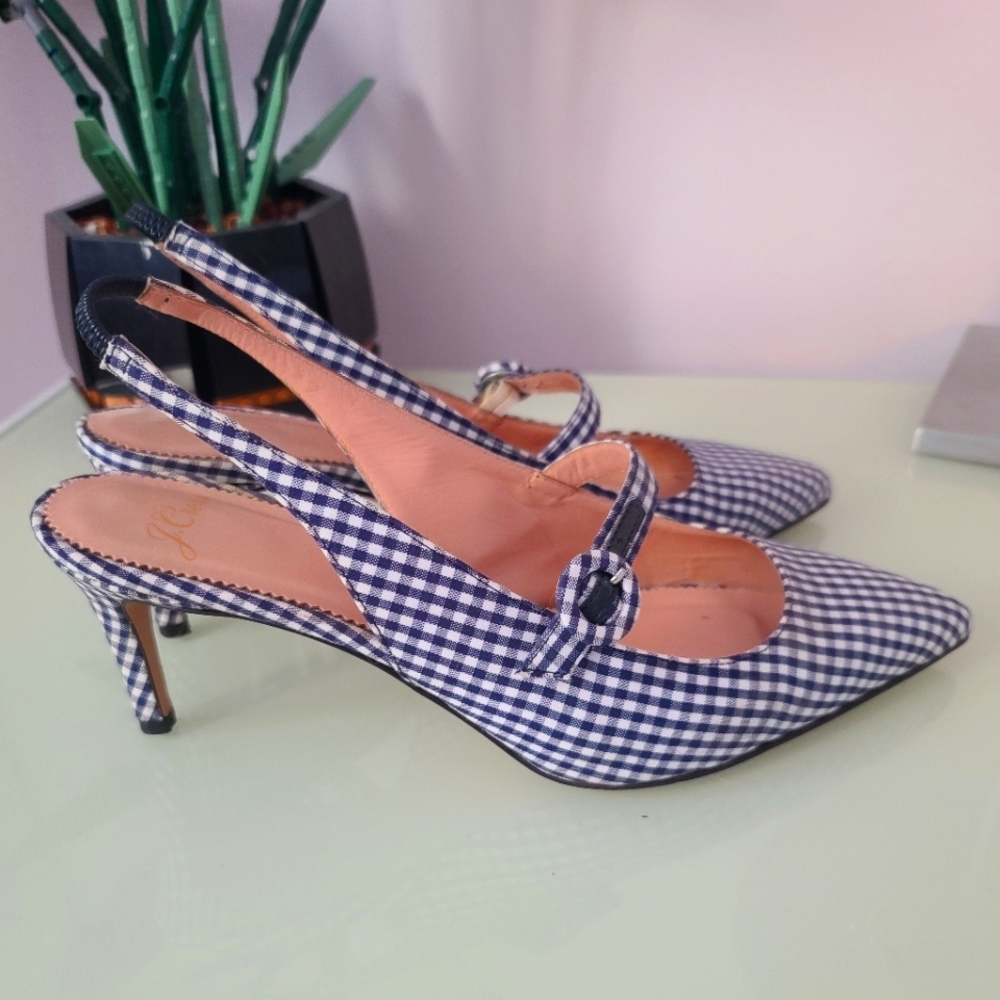 J.Crew Gingham Slingback Heels